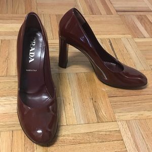 Prada Burgundy Patent Leather Pumps